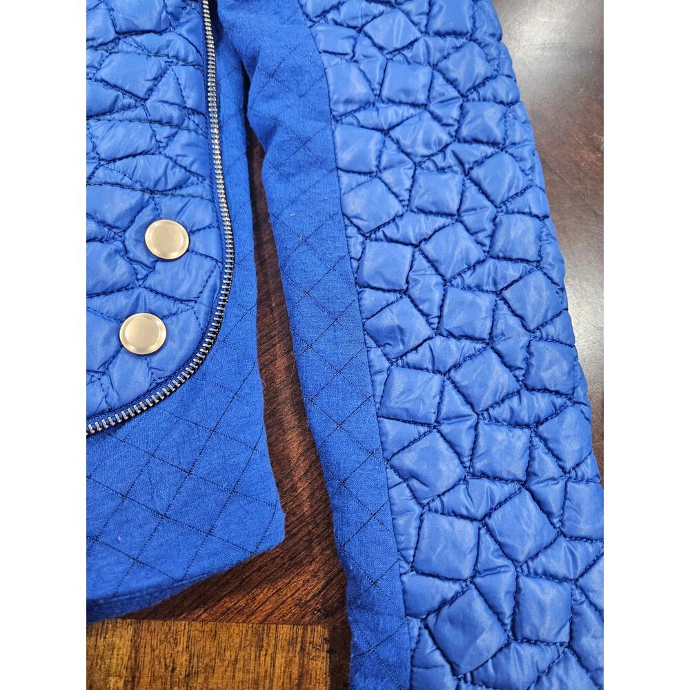 IVA Rockabilly Quilted Blue Moto Jacket Cropped Zip Front Silver Snap Y2K XS - Picture 5 of 9